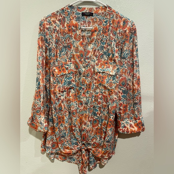 Cocomo Floral Blouse - Orange and Teal - Picture 1 of 5